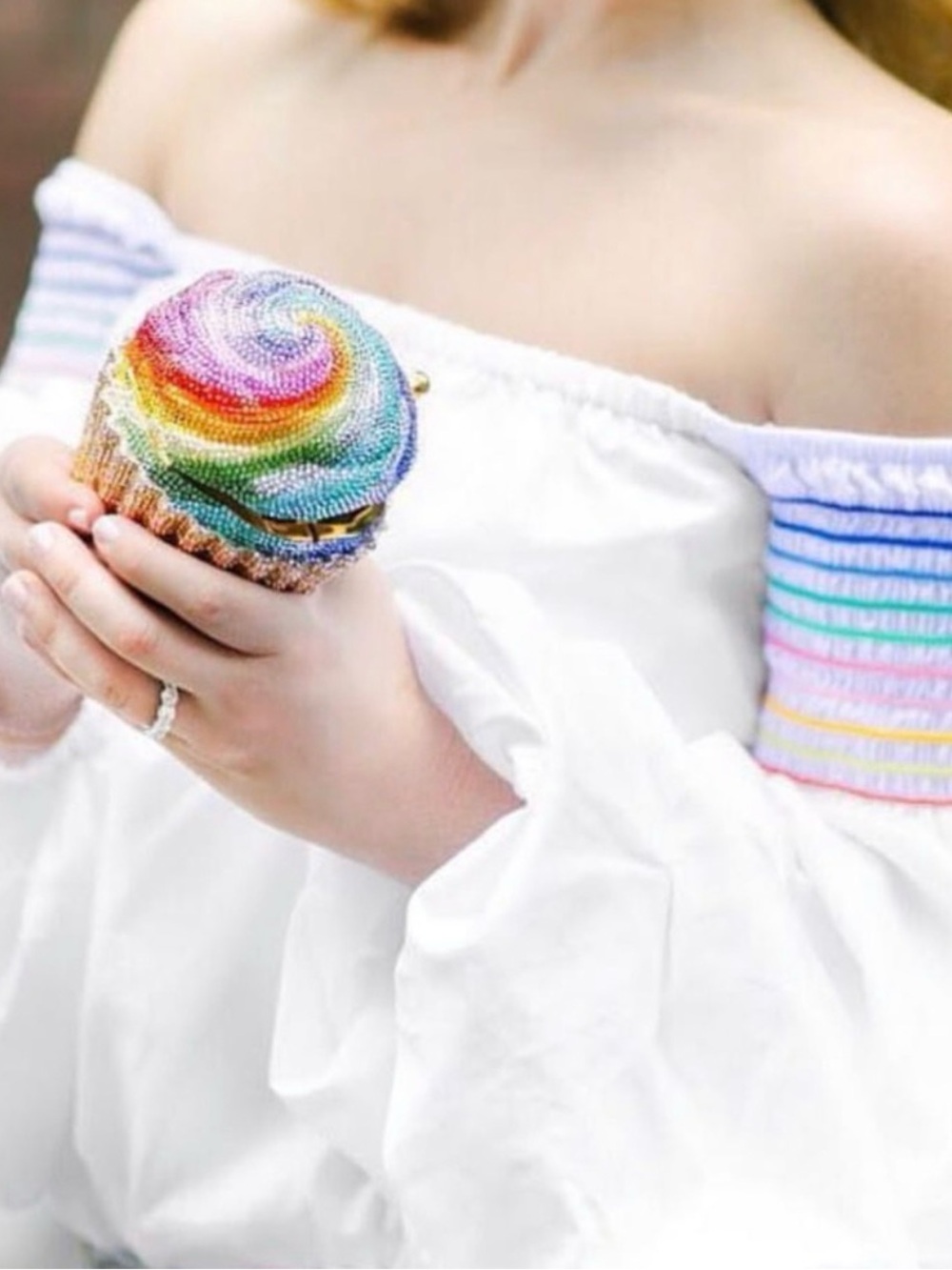 Petersyn Off the Shoulder Top Audrey Smocked Rainbow with Built in Bralette S